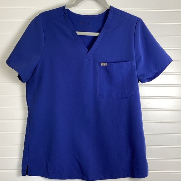 Figs Navy Blue scrub Top Size Medium nursing Medical Uniform Top - Picture 2 of 10